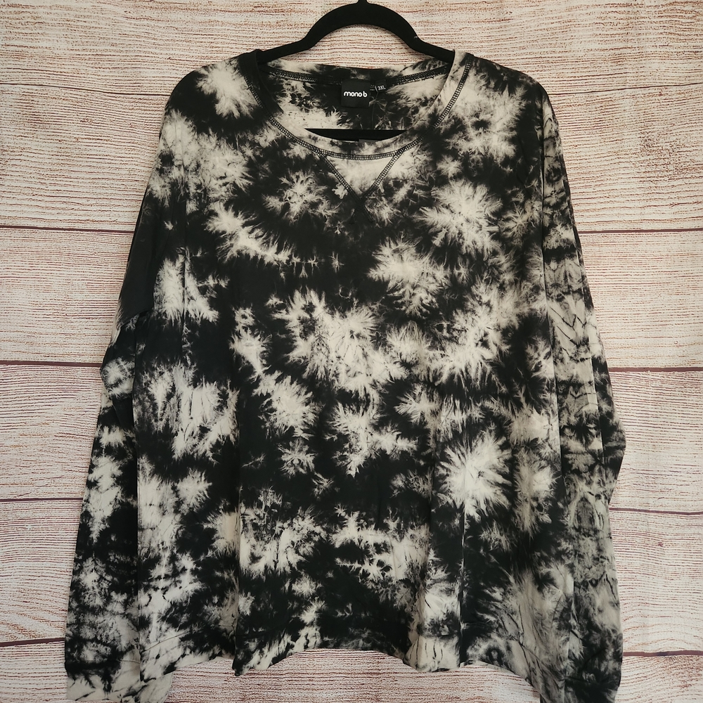 NWT Mono B Black & White Tie-Dye Long Sleeve Shirt - 1X/2X
